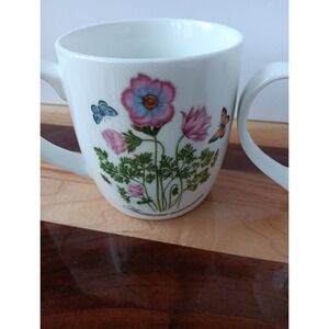 3 Top Kitchen 10oz Coffee Cup Mug Pink Flowers Butterflies Flower Floral Set Lot